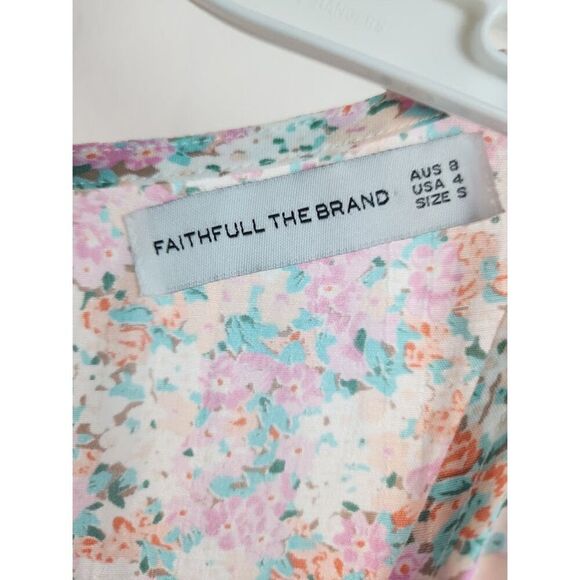 Faithful the Brand "Massimo" Pink Floral Tie Front Flare Sleeve Midi Dress sz 4 - Picture 4 of 11